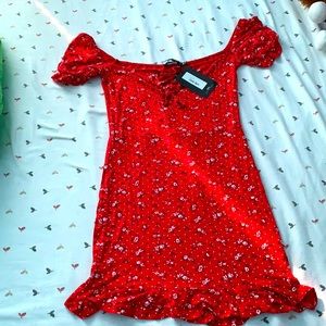 Red floral print dress